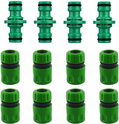 Set van 4 Dubbele Mannelijke Slangconnectoren en 8 Snelle Aansluitingen voor Tuinslangen en Waterleidingen 1/2" Plastic Aansluitingen