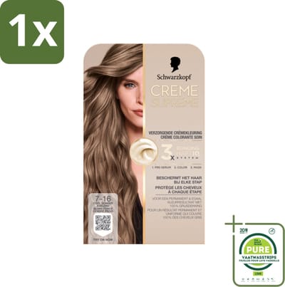 1 x Schwarzkopf - Haarkleuring - Creme Supreme 7-16 - Cool Donker Asblond - 245g - Asblond Haar - Permanente Haarkleur - Grijsdekking - Koele Blondtint - Haarkleur Verzorging