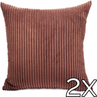 Kussenhoes Zachte Ribstof (2 stuks) - Dark Brown - 45x45 cm - Gestreept Corduroy Kussenhoes - Ribfluweel Kussen - Sierkussen Zonder Vulling - Bankkussen / Zetelkussen / Decoratiekussen - Vele diverse kleuren