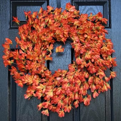 Hedendaagse Herfstkrans voor Voordeur - 61 cm Oranje Bloemenkrans voor Woondecoratie en Feestdagen