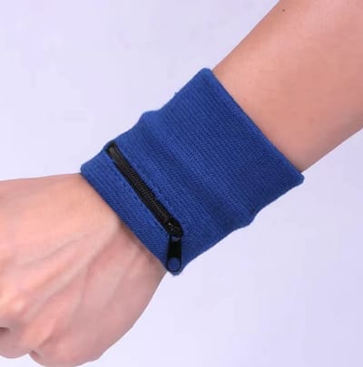 New Age Devi - Zweetbandjes - Polsbandje - Pols Zweetbandje - Met Rits - 8 x 8 CM - Donker blauw - Perfect voor Sport en Fitness!