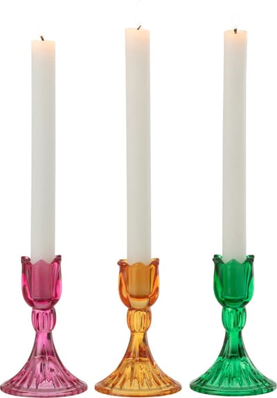 J-Line kandelaar Tulp - glas - mix - 3 stuks