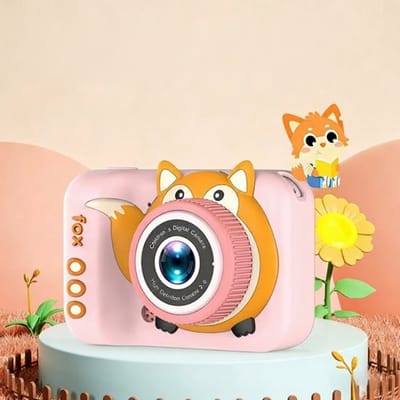 TEKROA® Digitale Kindercamera – Kindercamera's - Anti-Slip Beschermhoes—Fox Q3 - Kinder Fototoestel – 20MP -Dubbele Lens – Anti - Roze