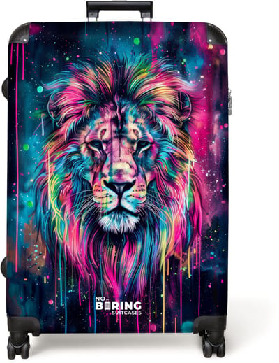 NoBoringSuitcases.com® - Koffer groot - Reiskoffer lichtgewicht - Leeuw - Neon - Graffiti - Rolkoffer met 4 wielen - Grote trolley XL - 98 liter bagage