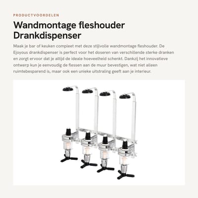 Dailygoods- Fleshouder Wandmontage - Drankdispenser - Drankportioneerder - Lekkagebestendig - 4 Flessen - 30 ml Dosering