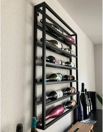 Wijnrek - 12 flessen - 92x75x10cm - Wandmontage - Zwart - Metaal