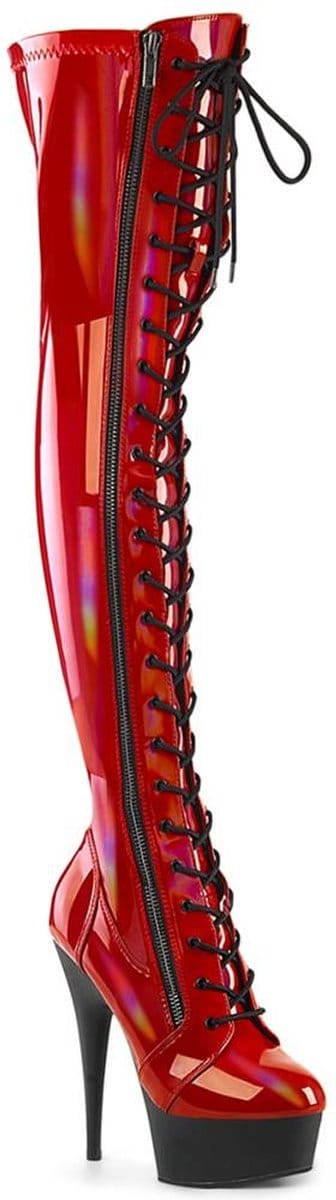 Pleaser - DELIGHT-3029 Plateau overknee Laarzen - US 6 - 36 Shoes - Rood/Zwart