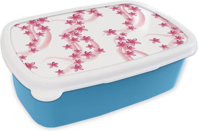 Broodtrommel Blauw - Lunchbox - Brooddoos - Patronen - Sakura - Zen - Yoga - 18x12x6 cm - Kinderen - Jongen