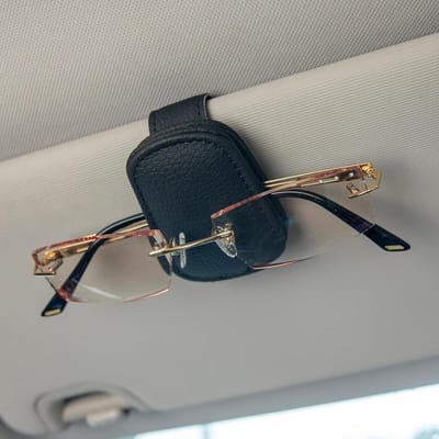 Allecto Plus - Auto vizier zonnebrilhouder van leer - Zwart - Praktische organizer voor zonnebrillen in de auto