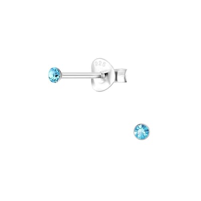 Joy|S - Zilveren mini rond oorbellen voor kinderen - 2 mm - kristal licht blauw