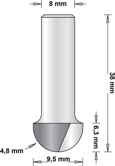 Hitachi 8 mm holprofielfrees 9.5 x 38 x 4.8mm