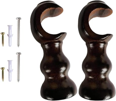 Houten Gordijn Beugels - Standaard Houders - Raambekleding Ophangen - Gereedschaploze Montage - 28 mm Staaf - Koffie
