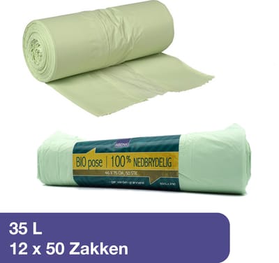 ABENA Biozakken (600 stuks) - 35 Liter biologisch afbreekbare afvalzakken. Transparant, composteerbaar en Milieu vriendelijk. Pak van 600 zakken (12x50) - 75x46cm - Geschikt voor GFT-afval