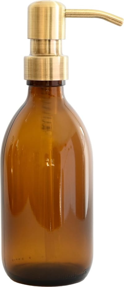 Groeikruid® Zeeppompje | Zeepdispenser | Vrijstaand en Hervulbaar | 300 ml Amber glas | RVS pompkop | Bronsgoud