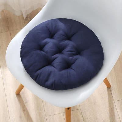 Coussin de chaise rond épais pour salle à manger, bureau et étudiants bleu marine