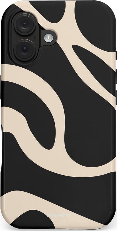 Casetastic hoesje geschikt voor Apple iPhone 16 - MagSafe - Dubbellaagse bescherming - Zwart Zand Organische Golven - Fashion Case - Zwart Zand