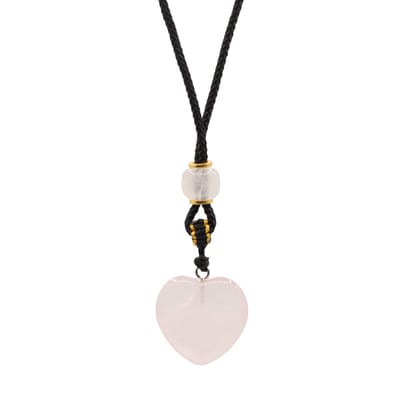 Koordketting met edelsteenhanger - Rozenkwarts hart