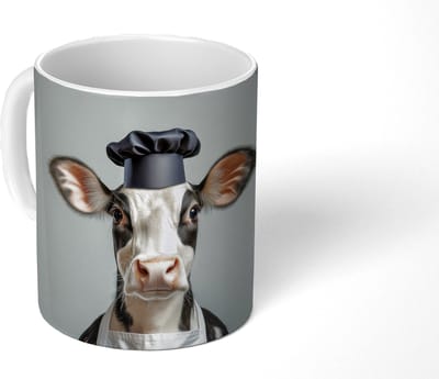 Mok - Koffiemok - Koe - Zwart - Wit - Kok - Mokken - 350 ML - Beker - Koffiemokken - Theemok