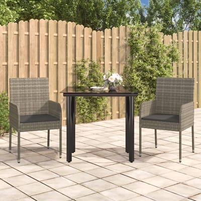 vidaXL - 3-delige - Tuinset - met - kussens - poly - rattan - zwart - en - grijs