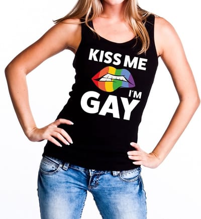 Kiss me i am gay tanktop / mouwloos shirt zwart voor dames - Gay pride kleding S