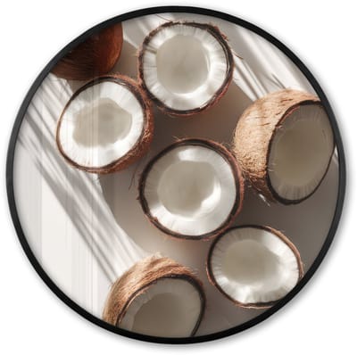 Poster in lijst Rond - Fotolijst 60x60 cm - Posters - Kokosnoten - Bruin - Shaduw - Ronde posterlijst zwart - Decoratie - Wanddecoratie woonkamer - Muurdecoratie slaapkamer