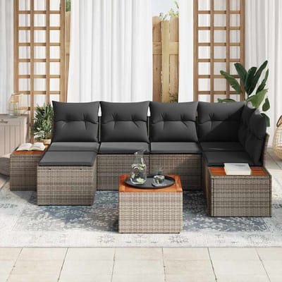 vidaXL - Tuinbank - Set - 7 - st - 6-Aantal - zitplaatsen - Grijs - Polyrattan