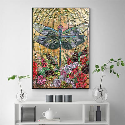 Diamant schilderij volledige ronde libel borduurwerk bloem strass foto hobby's en ambachten 20X30CM beige