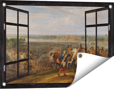 Gards Tuinposter Doorkijk Lodewijk XIV trekt bij Lobith Nederland binnen - Adam Frans van der Meulen - 60x40 cm - Tuindoek - Tuindecoratie - Wanddecoratie buiten - Tuinschilderij