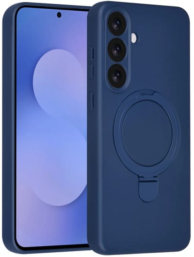 Backcover Hoesje Geschikt voor: Samsung Galaxy S25 Volledig Dekkende Schokbestendige Siliconen Backcover met Ringstandaard – 360° Bescherming - Navy Blue