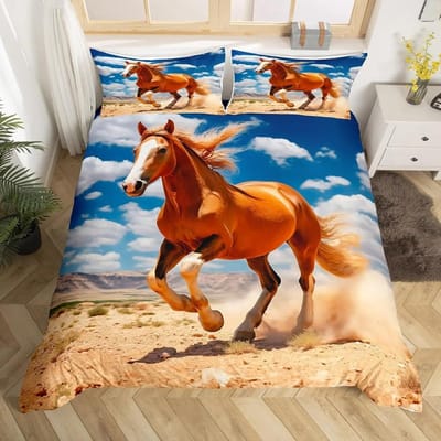 Galopperend Paard Beddengoedset Paard Dekbedovertrek Twin Full Queen King Boerderijdieren Dekbedovertrek voor Kinderen Meisjes Tienerkamer US Full(200x230cm)