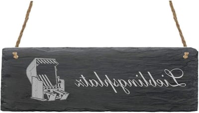 Leistenen Bord - Decoratief Plaatje - Welkom Tonen - Strandkorf Motief - 22 x 8 cm - Zwart