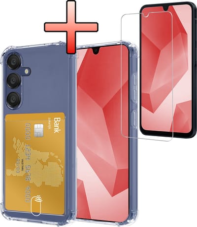Hoesje - Geschikt voor Samsung Galaxy A16 - Met Screenprotector - En Pashouder - En Kaarthouder - Telefoon Hoes Shockproof - Siliconen Case - Back Cover - Shock Proof - Pasjes Houder - Transparant