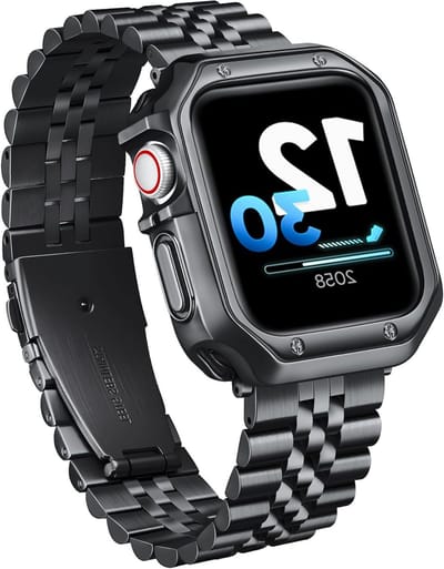 Stalen Horlogeband voor Apple Watch 46mm 45mm 44mm 42mm 41mm 40mm 38mm 49mm met TPU Hoesje, Geschikt voor iWatch Series Ultra/SE3/11/10/9/8/7/SE2, Duurzaam en Stijlvol