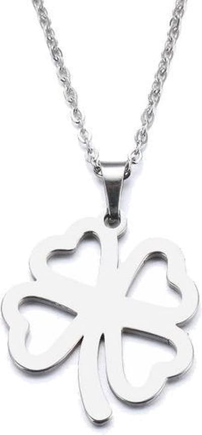 Fako Bijoux - Ketting Met Hanger - RVS - Stainless Steel - Klavertje Vier Open - Zilverkleurig
