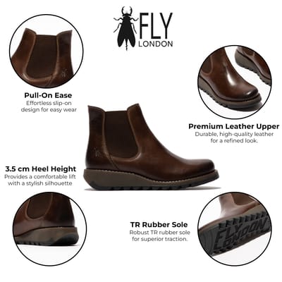 Fly London Dames Bruine SALV Chelsea Leren Enkel Casual Wedge Heel Laarzen