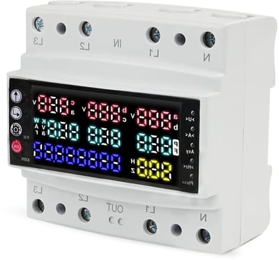 Digitale 3-Fase Doorstroommeter met Multifunctionele Voltage- en Stroommeting, Frequentie- en Energiemeter tot 100 A AC 230 V