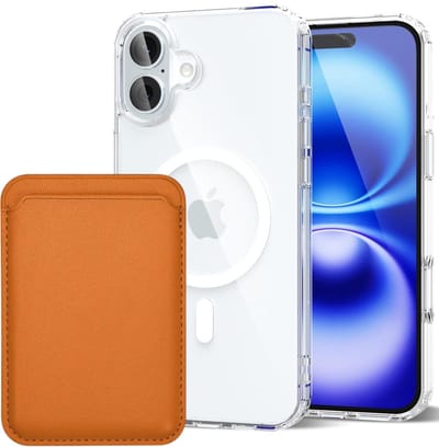 Shockproof Anti Shock Back Cover Hoesje Compatibel met MagSafe Geschikt voor: Apple iPhone 16 met Magnetische Pasjeshouder - Lichtbruin