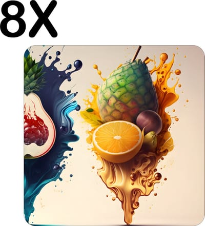 Luxe Placemat - Fruit Splashes Art - Set van 8 Placemats - 50x50 cm - 2 mm dik Vinyl - Anti Slip - Afneembaar
