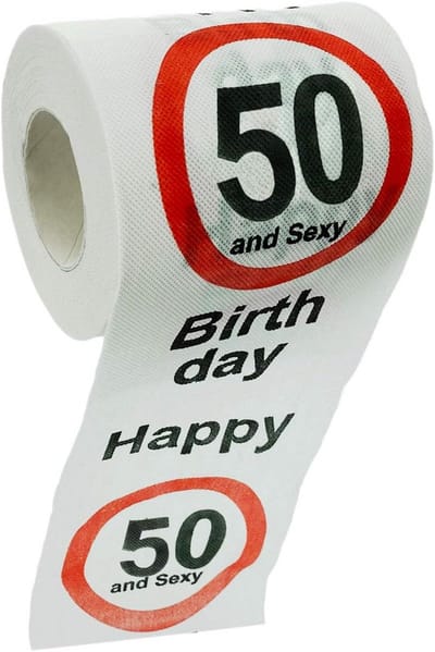 Dailygoods - Dailygoody - Grappig toiletpapier - Verjaardagscadeau - Decoratie voor feest - 50 en sexy - Toiletpapier met Happy Birthday tekst - Geschikt voor