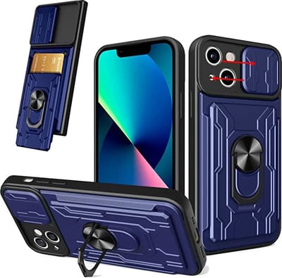 Hoesje Geschikt voor iPhone 12 / 12 Pro met pashouder / Ringhouder / lens bescherming – Blauw