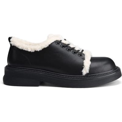 Veelzijdige enkellaarsjes met dikke zool en vetersluiting in fluweel, loafers met vierkante ronde neus, damesschoenen met warme leren schoentjes 40