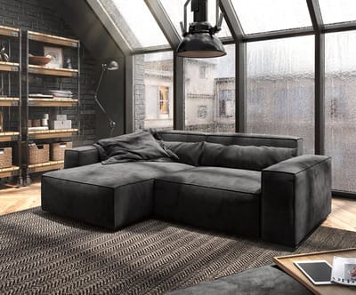 Hoekbank Sirpio 230x155 cm microvezel zwart variabele rugleuning met kruk
