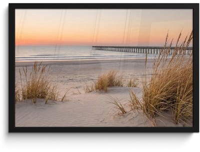 Poster in lijst - Fotolijst 60x40 cm - Posters - Pier - Zonsondergang - Strand - Posterlijst zwart - Decoratie - Wanddecoratie woonkamer - Muurdecoratie slaapkamer
