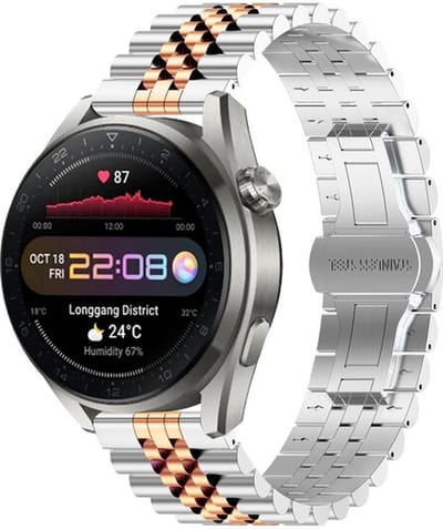 By Qubix - 20mm - Stalen band - Zilver / rosé goud - Geschikt voor Huawei watch GT 2 (42mm) - Huawei watch GT 3 (42mm) - Huawei watch GT 3 Pro (43mm)