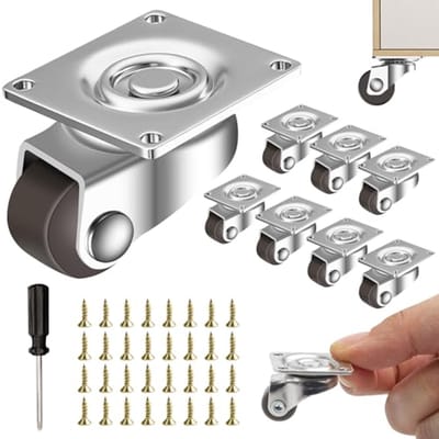 Allecto Plus - Universele rubberen zwenkwielen voor kleine meubels, 8 stuks, 12 mm, antislip 360 graden mini-wielen met transportwielen, emmer