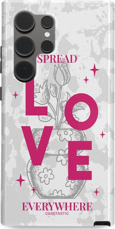 Casetastic hoesje geschikt voor Samsung Galaxy S24 Ultra - Dubbellaagse bescherming - Spread Love Everywhere - Grijs Roze - Valentijn - Valentine - Fashion Case - Lichtgrijs Wit Roze
