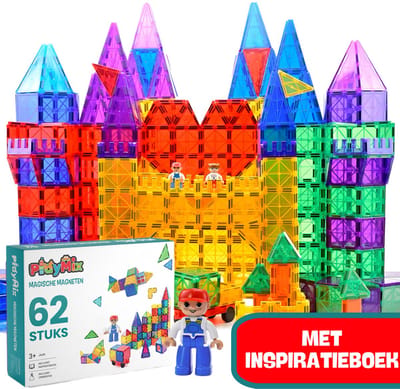 PlayMix Magnetic Tiles - 62 Stuks - Magnetische Tegels - Magnetisch Speelgoed - Bouwspeelgoed - Bouwblokken - Magna - Magneten Speelgoed - Bouwstenen - Montessori Speelgoed - Educatief Speelgoed - Sinterklaas Cadeautjes - Jongens & Meisjes
