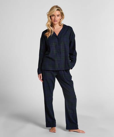 Hunkemöller Dames Nachtmode Pyjamabroek Flannel - Blauw - maat XL