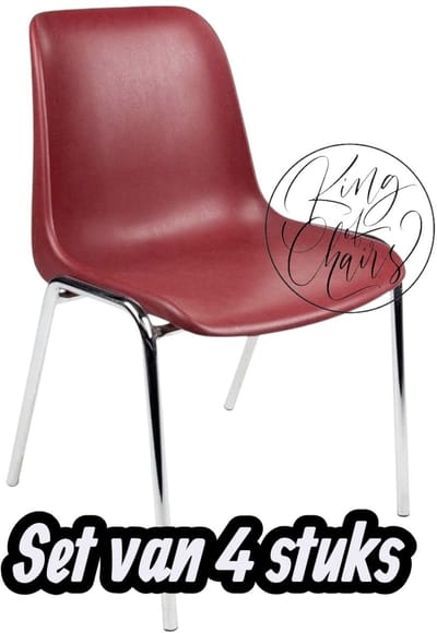 Kantinestoel Helene Bordeauxrood -set van 4- verchroomd onderstel kantinestoel stapelstoel kuipstoel vergaderstoel tuinstoel kantine stoel stapel stoel tuin stoel kantinestoelen stapelstoelen kuipstoelen arenastoel schoolstoel bezoekersstoel Everardo