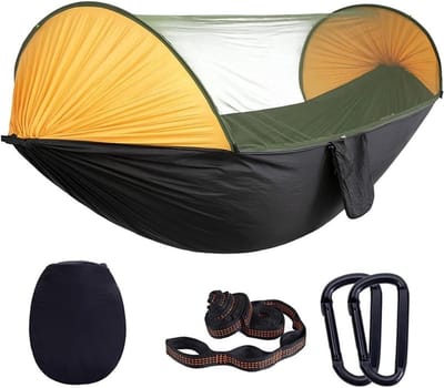 Automatische Hangmat - Dubbele Hangmat Reizen - Kamperen Buiten - Met Muskietennetten - 290 x 140 cm - Geel